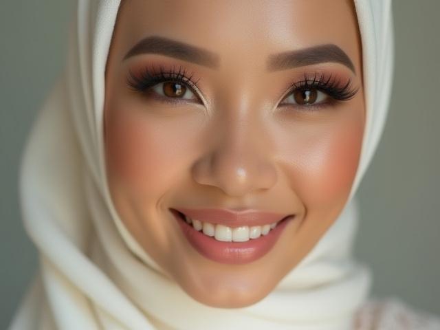 Wajah anggun pengantin wanita Malaysia dengan solekan yang sempurna dan hijab yang menawan