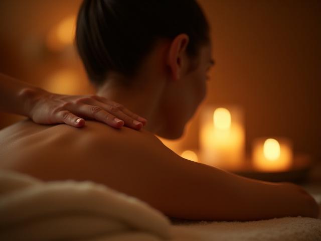 Sosok wanita yang sedang menikmati urutan badan yang menenangkan di spa