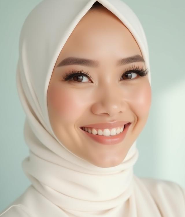 Solekan pengantin minimalis menonjolkan kecantikan asli, dengan senyuman manis.