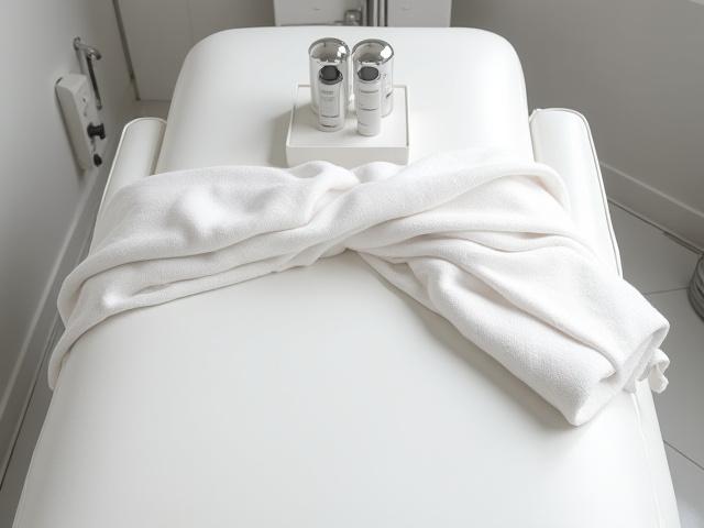 Meja rawatan spa yang bersih dan steril dengan alatan yang disusun rapi